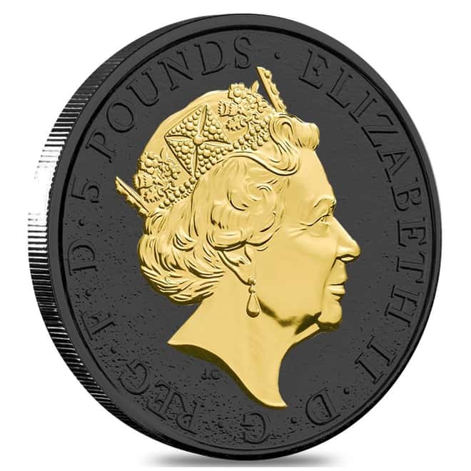 2017 Great Britain 2 oz Silver Queen's Beast (Red Dragon) Coin .9999 Fine Black Ruthenium 24K Gold Edition (w/Box & COA) 