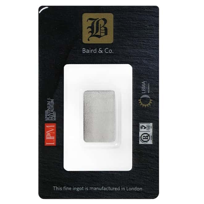 1/10 oz Baird Mint Platinum Bar .9995 Fine (In Assay)