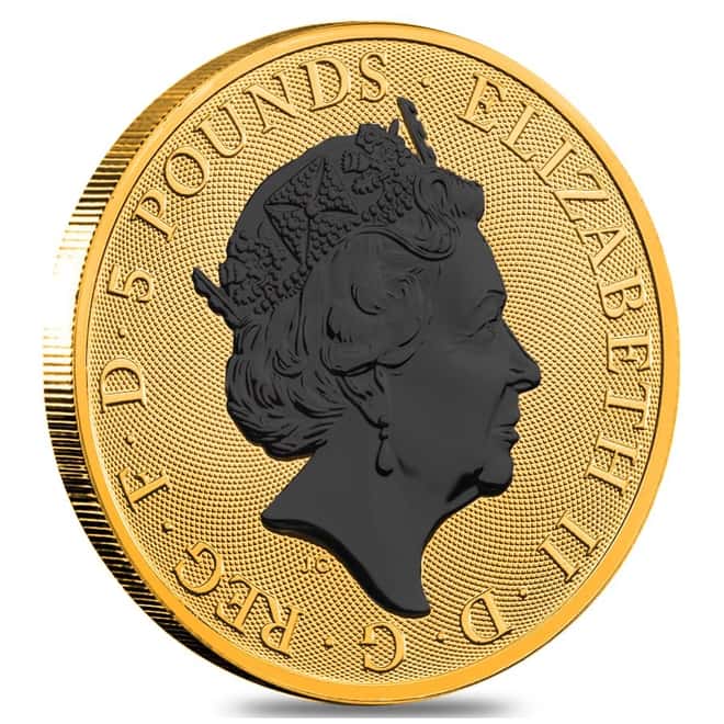 2018 Great Britain 2 oz Silver Queen's Beast (Black Bull) Coin .9999 Fine Black Ruthenium 24K Gold Edition (w/Box & COA)