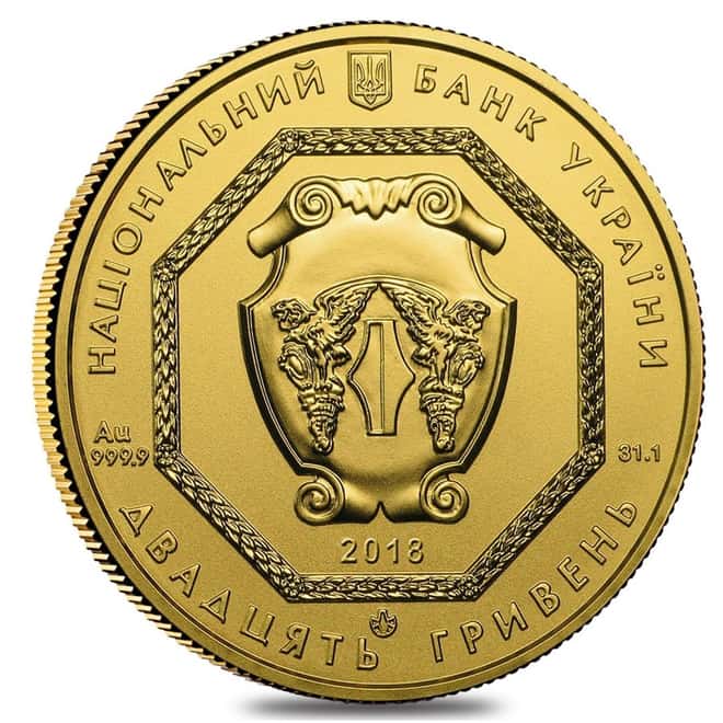 2018 1 oz Ukraine Archangel Michael .9999 Gold Coin In Cap