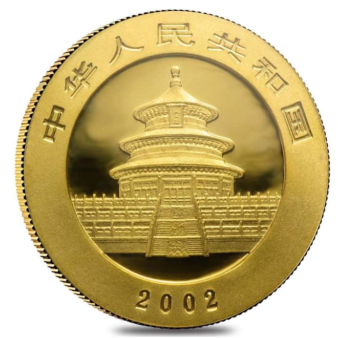 2002 50 Yuan 1/10 oz Chinese Panda Coin Rare Key Date .999 Fine Gold 