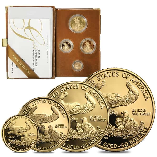 2015-W 1.85 oz Proof Gold American Eagle 4-Coin Set (w/Box & COA)