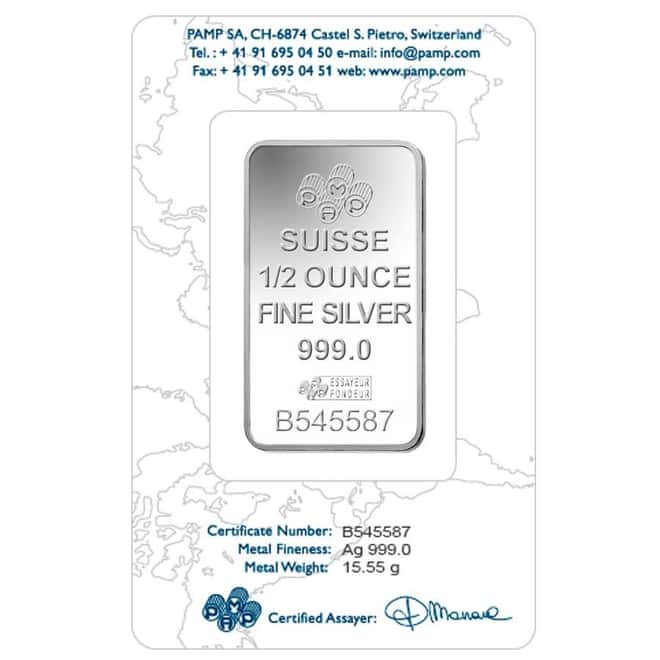1/2 oz PAMP Suisse Rosa Silver Bar .999 Fine (In Assay)