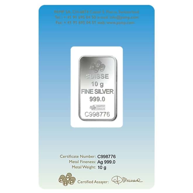 10 gram PAMP Suisse Silver Bar - Romanesque Cross (in Assay) 