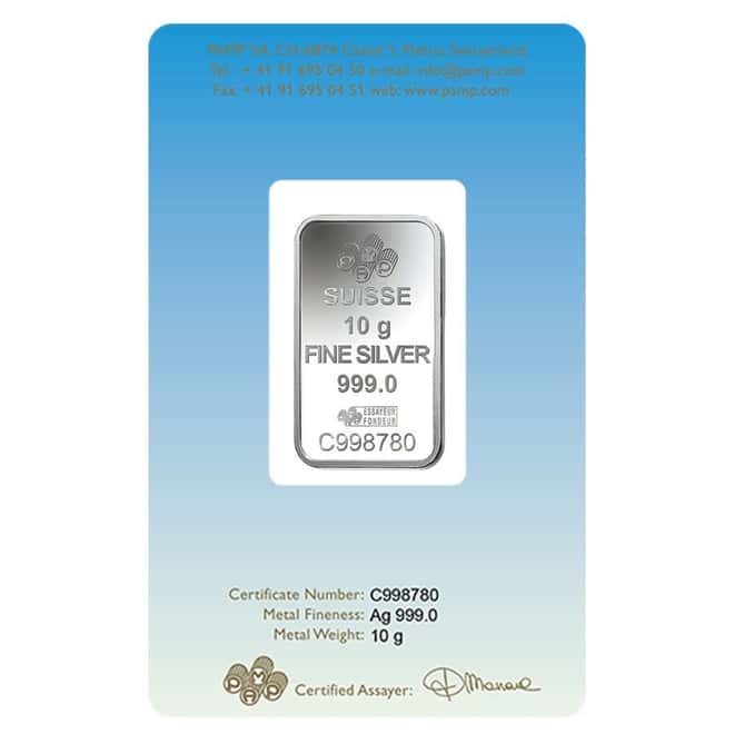 10 gram PAMP Suisse Silver Bar - Buddha (in Assay) .999 Fine 