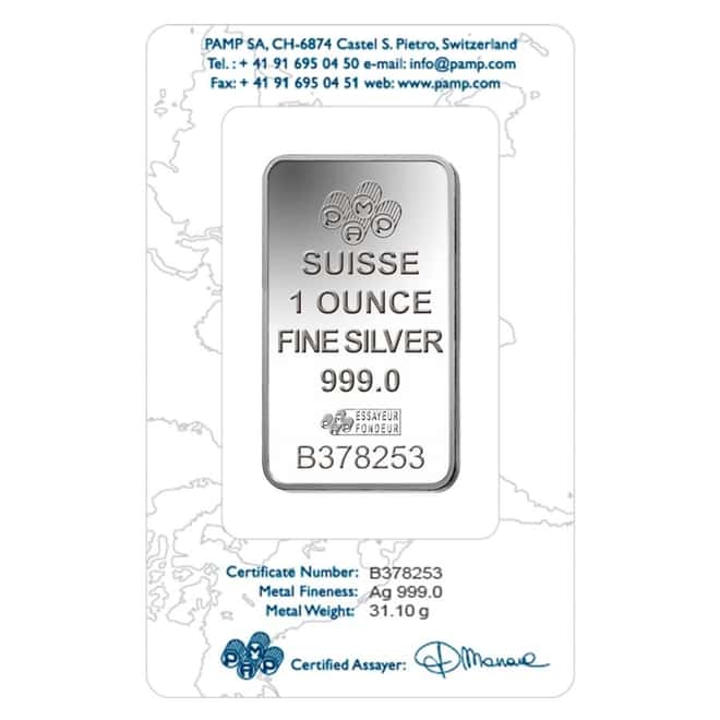 1 oz PAMP Suisse Rosa Silver Bar .999 Fine (In Assay)