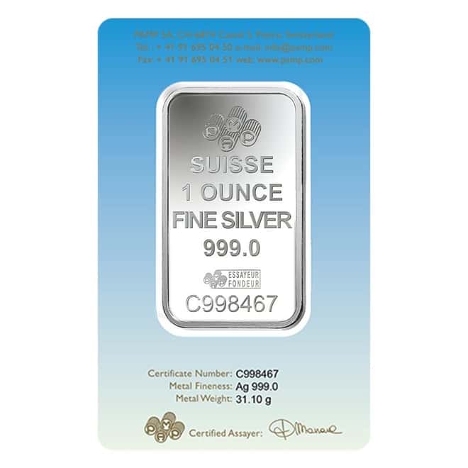 1 oz PAMP Suisse Silver Bar - Romanesque Cross (in Assay) .999 Fine