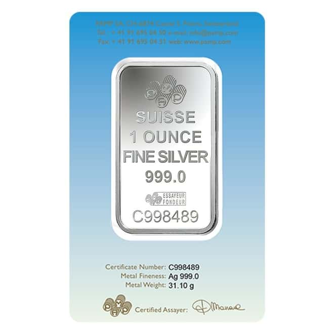 1 oz PAMP Suisse Silver Bar - Am Yisrael Chai (In Assay) .999 Fine