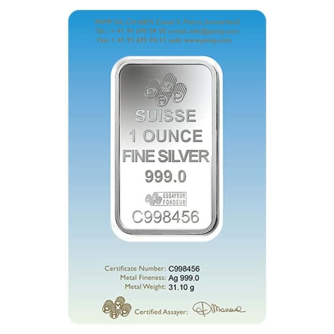 1 oz PAMP Suisse Silver Bar - Lakshmi (In Assay) .999 Fine