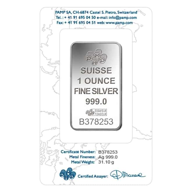Box of 25 - 1 oz PAMP Suisse Lady Fortuna Silver Bar .999 Fine (In Assay)