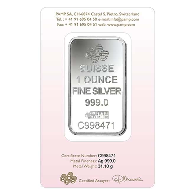 Box of 25 - 1 oz PAMP Suisse Silver Bar - Love Always (In Assay) .999 Fine