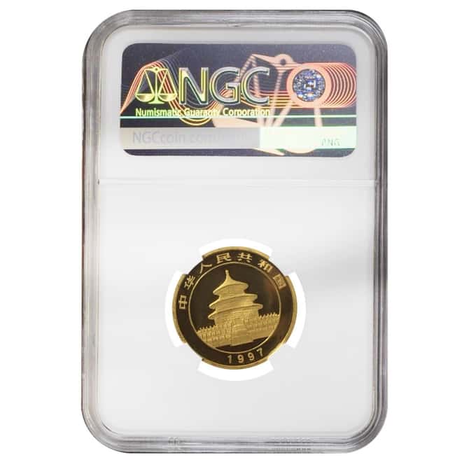1997 1/4 oz Chinese Gold Panda 25 Yuan Large Date NGC UNC Details 