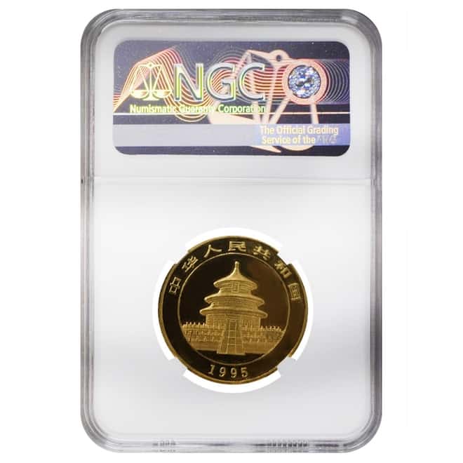 1995 1/2 oz Chinese Gold Panda 50 Yuan Large Date NGC UNC Details