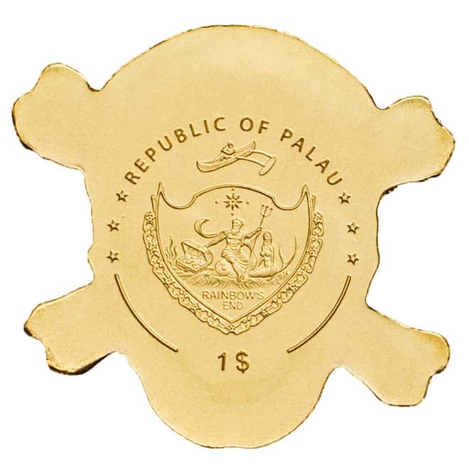 2017 1/2 Gram Palau Pirate Skull Gold Coin $1 .9999 Fine BU (w/COA)