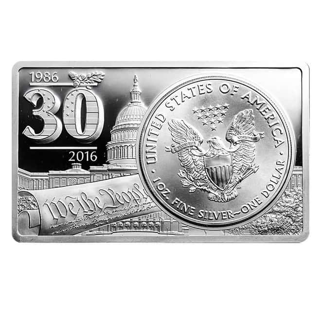 2016 U.S. 3 oz Silver 30th Anniv of Eagle Coin & Bar Set (w/Box & COA) 