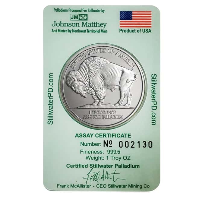 1 oz Johnson Matthey Lewis & Clark Palladium Round 999.5 Fine (In Assay)