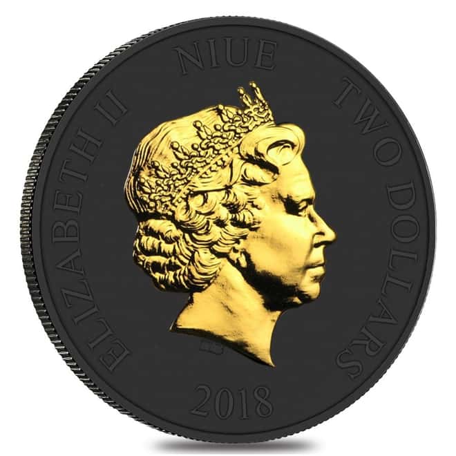 2018 1 oz Niue Silver $2 Disney Scrooge McDuck Black Ruthenium 24K Gold Edition (w/Box & COA)
