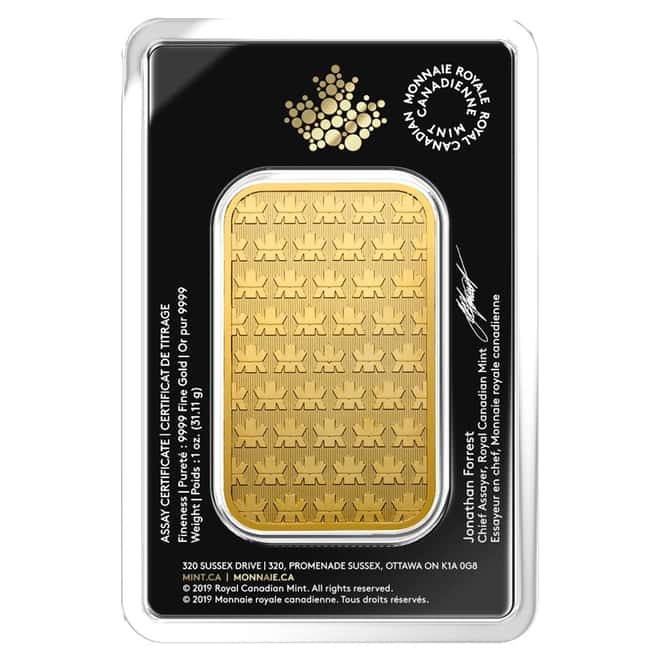 2019 1 oz Gold Wafer Bar Royal Canadian Mint RCM .9999 Fine (In Assay)