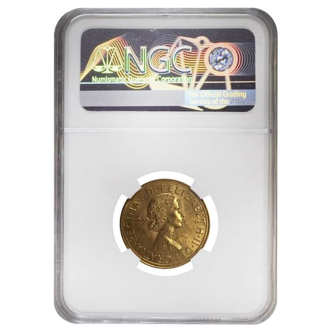 1957 Great Britain Gold Sovereign NGC MS 64 Mint Error