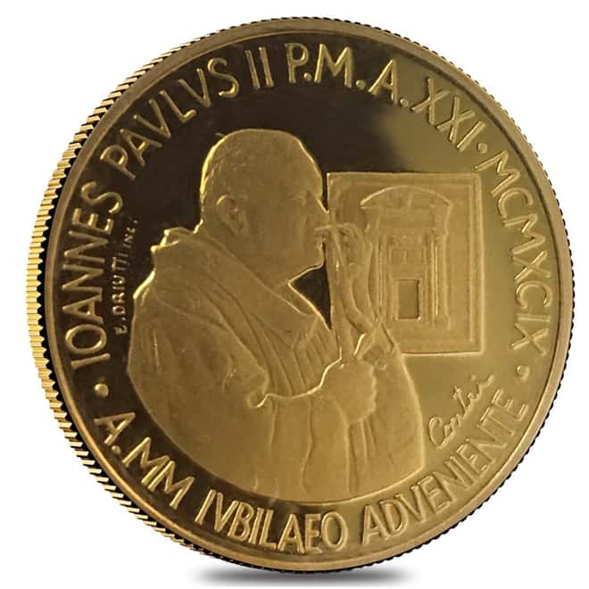 1999 Vatican City Pope John Paul II 50,000 Lire Proof Gold Coin AGW .2211 oz (w/Box and COA)