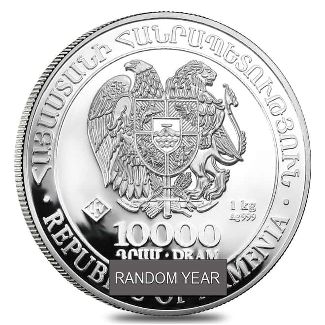 1 Kilo Silver Armenia 10000 Drams Noah's Ark Coin BU In Cap (Random Year)