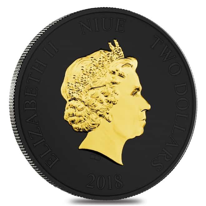 2018 1 oz Niue Silver $2 Star Wars Darth Vader Black Ruthenium 24K Gold Edition (w/Box & COA)