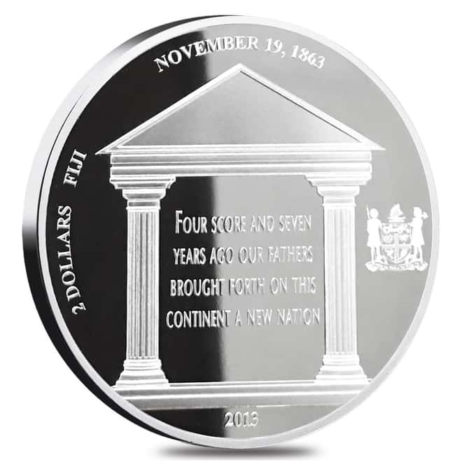 2013 1 oz Fiji Proof Silver 150th Anniv. of Lincoln's Gettysburg Address (w/Box & COA)