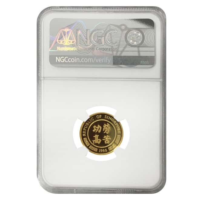 1985 1/10 oz Gold Singapore 10 Singold Year of the Ox NGC PF Details