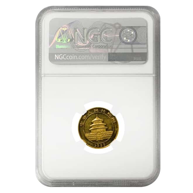 1995 1/10 oz Chinese Gold Panda 10 Yuan Large Date NGC AU Details