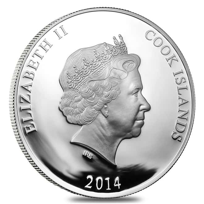 2014 5 oz Cook Islands Proof Silver Mother of Pearl Jules Verne Nautilus $50 Coin (w/Box)