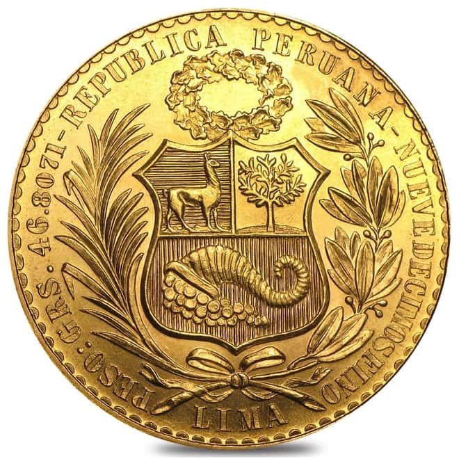 Peru 100 Soles Gold Coin AGW 1.3544 oz AU/BU (Random Year)