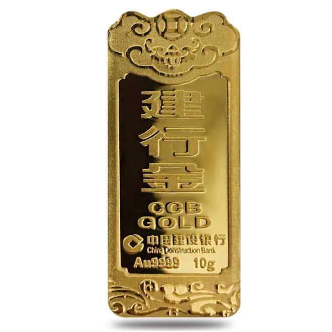 10 gram China Construction Bank (CCB) Longevity Peach Gold Bar .9999 Fine (In Cap)