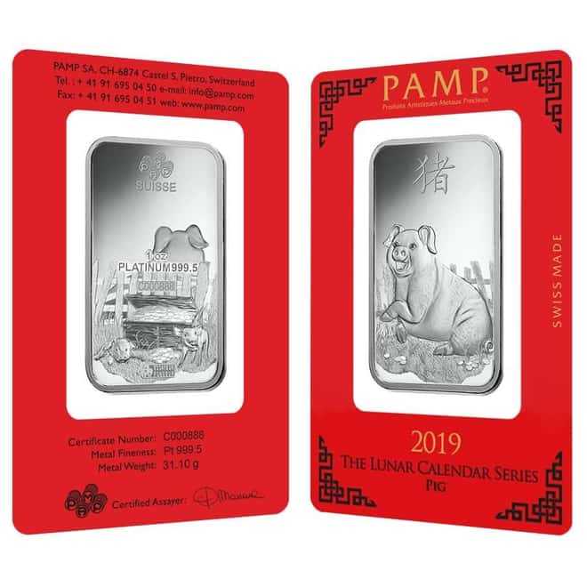 1 oz PAMP Suisse Year of the Pig Platinum Bar (In Assay) Serial #888