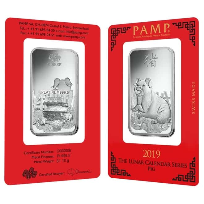 1 oz PAMP Suisse Year of the Pig Platinum Bar (In Assay) Serial #6