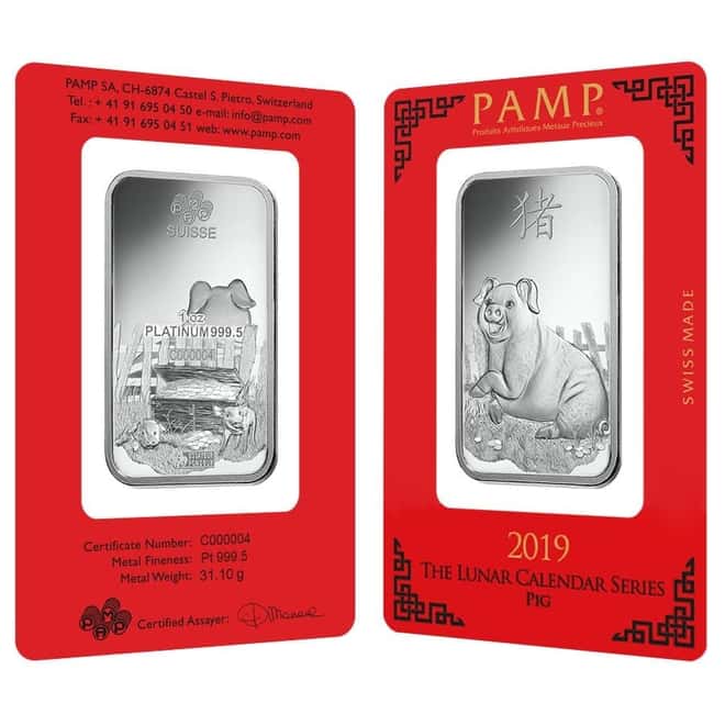 1 oz PAMP Suisse Year of the Pig Platinum Bar (In Assay) Serial #4