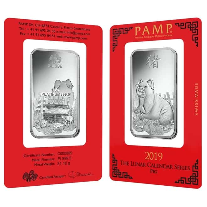 1 oz PAMP Suisse Year of the Pig Platinum Bar (In Assay) Serial #5