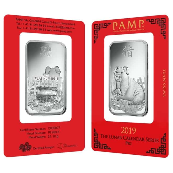 1 oz PAMP Suisse Year of the Pig Platinum Bar (In Assay) Serial #7