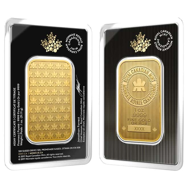 2019 1 oz Gold Wafer Bar Royal Canadian Mint RCM .9999 Fine (In Assay)