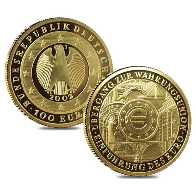 2002 1/2 oz Germany 100 Euro Introduction of the Euro Gold Coin (w/Box & COA)