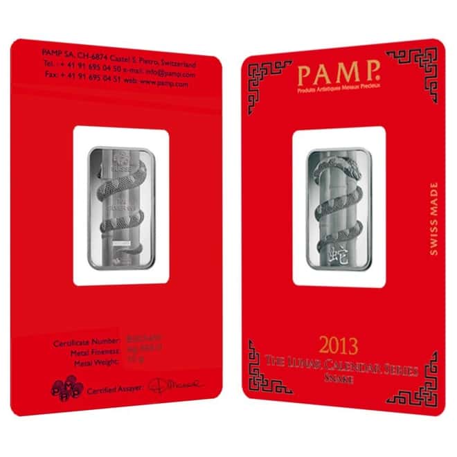 10 gram PAMP Suisse Year of the Snake Silver Bar (In Assay)
