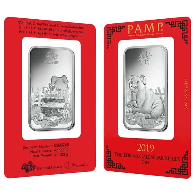 1 oz PAMP Suisse Year of the Pig Silver Bar (In Assay)