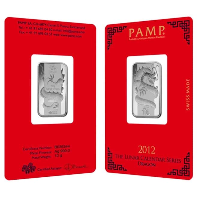  10 gram PAMP Suisse Year of the Dragon Silver Bar (In Assay)