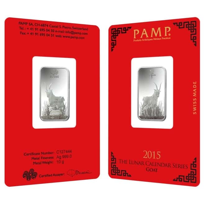 10 gram PAMP Suisse Year of the Goat Silver Bar (In Assay)