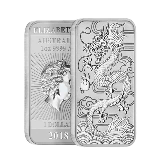 2018 1 oz Silver Australian Dragon Coin Bar $1 BU