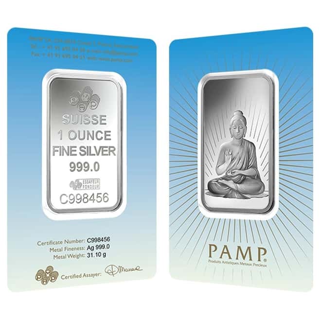 1 oz PAMP Suisse Silver Bar - Buddha (in Assay) .999 Fine