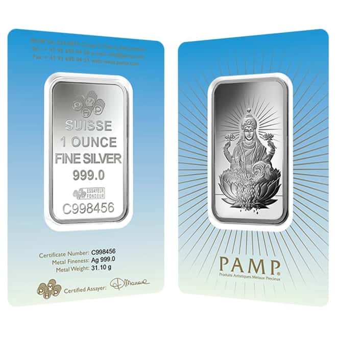 1 oz PAMP Suisse Silver Bar - Lakshmi (In Assay) .999 Fine