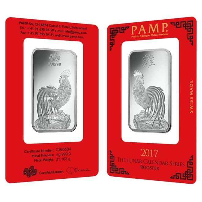 1 oz PAMP Suisse Year of the Rooster Silver Bar (In Assay)