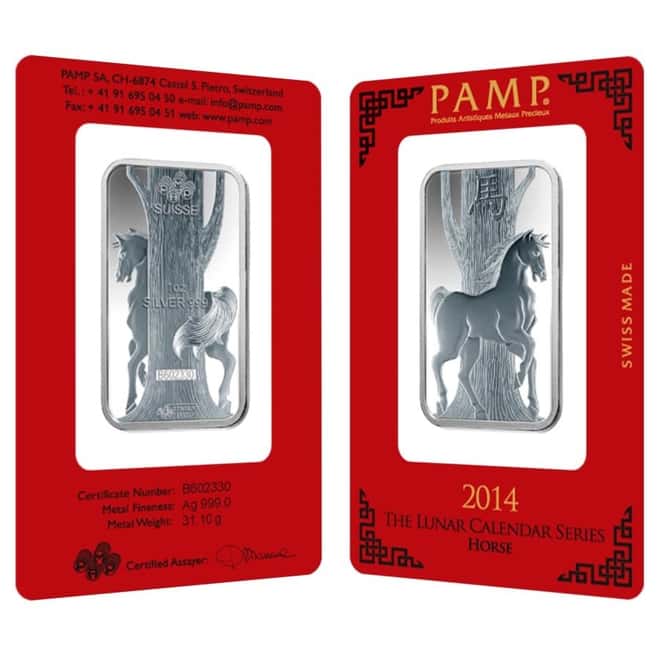 1 oz PAMP Suisse Year of the Horse Silver Bar (In Assay)