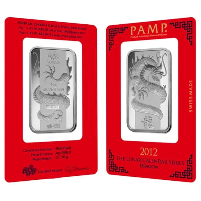 1 oz PAMP Suisse Year of the Dragon Silver Bar (In Assay)