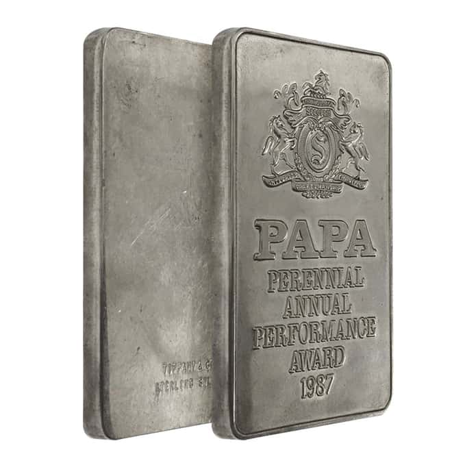 1987 Tiffany & Co Perennial Annual Performance Award .925 Sterling Silver Bar ASW 8.25 oz